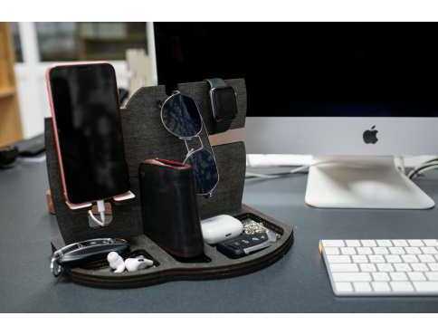 Універсальний органайзер дерев'яний настільний для смартфона і дрібниць 26х20см тонований